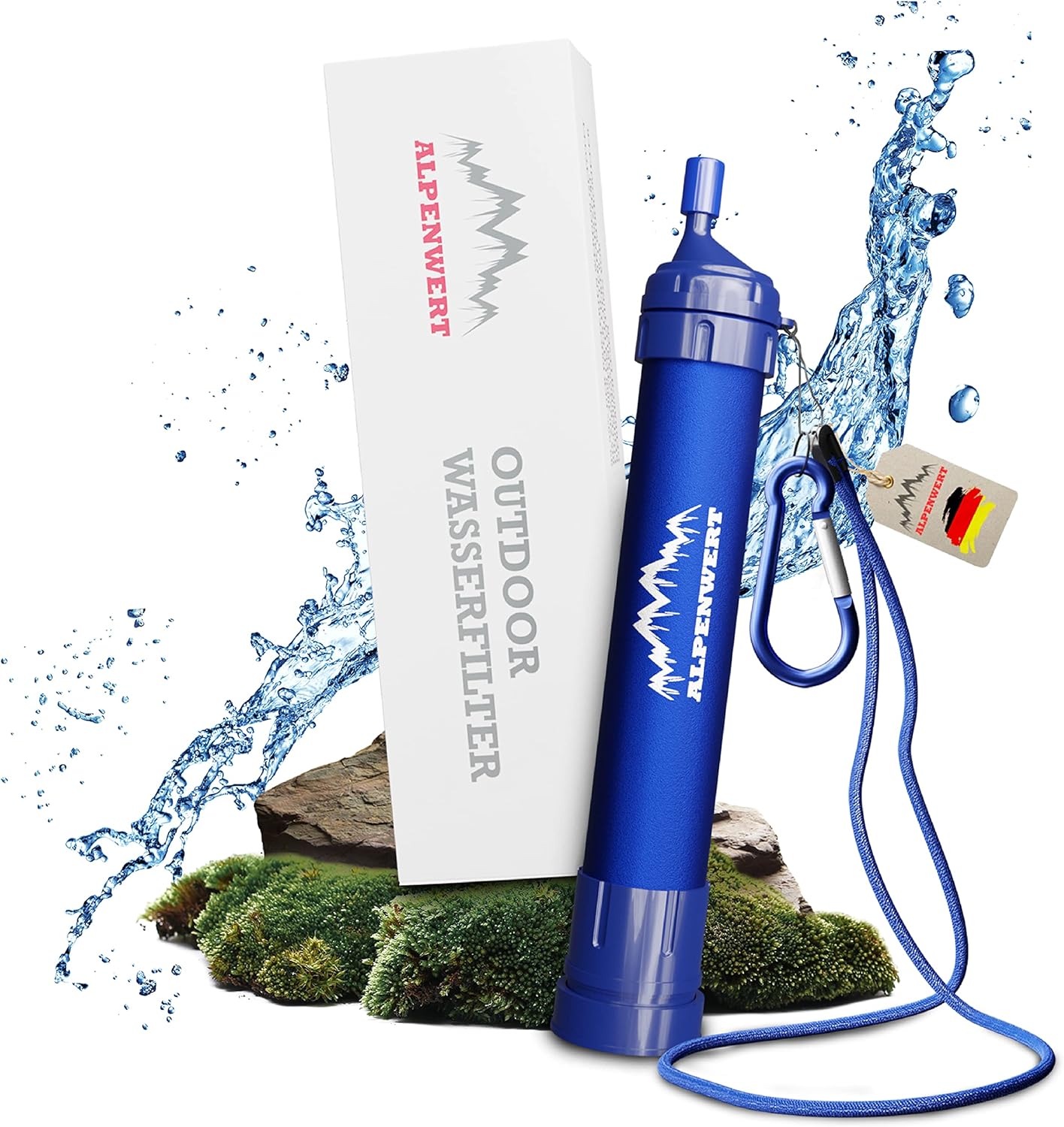Nešiojamas vandens filtras ALPENWERT – išgyvenimo vandens valymo sistema iki 4000 l, pašalina 99,99% bakterijų